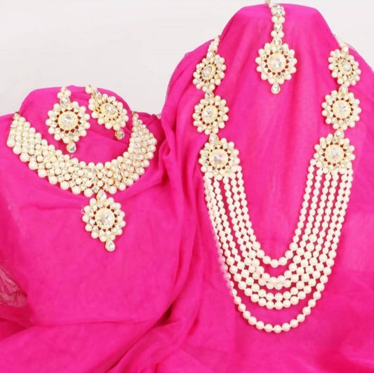 Mominos Fashion Gold-Plated with Stone & Pearls Necklace Combo Set Online