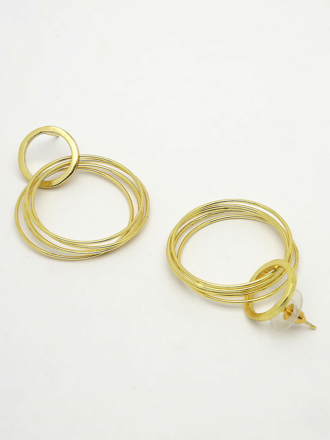NVR Women Golden Linked Round Circle Attached Drop Earrings - Grab2buy