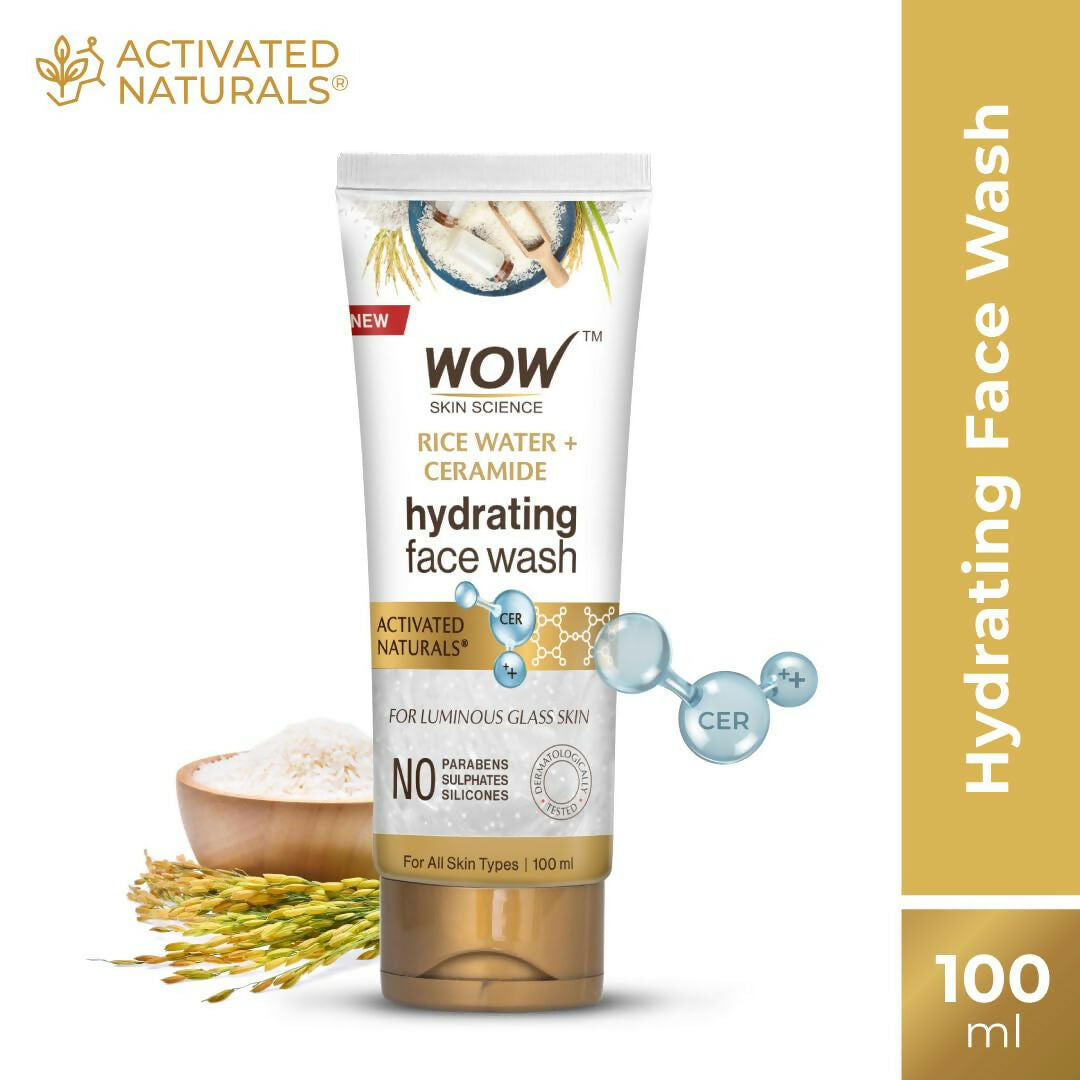 WOW Skin Science Rice Water & Ceramide Hydrating Face Wash, Brightens Skin, Tightens Pores 