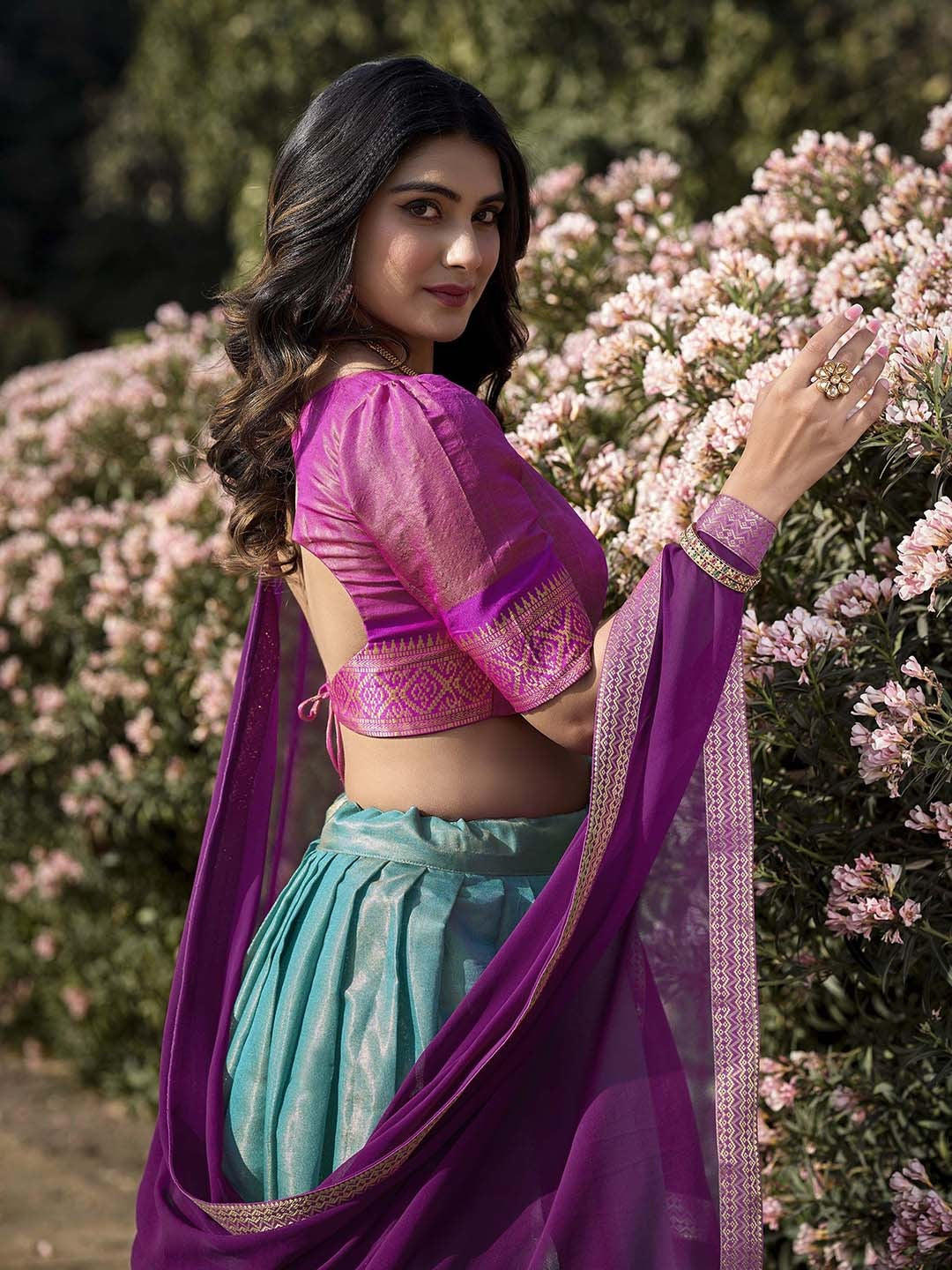 Lorenvalley Skyblue Kanchipuram Zari Weaving Work Lehenga Choli with Dupatta 