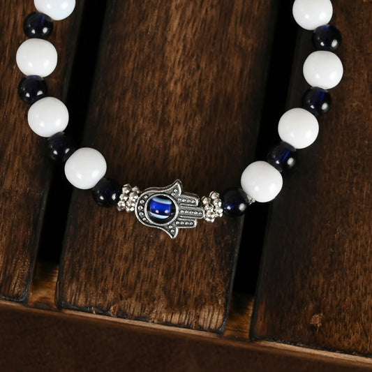 NVR Men & Women White & Black Marbel Crystal Elasticated Bracelet