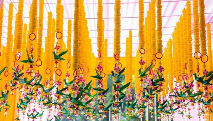 Shuddh Natural Hand Made Palm Leaf Fish & Lotus Hanging 