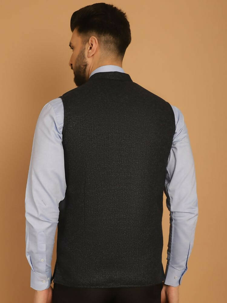 Even Apparels Pure Wool Nehru Jacket - Blue 
