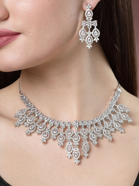 NVR Women's Silver-Plated Cubic Zirconia Studded Handcrafted Jewellery Set - Grab2buy