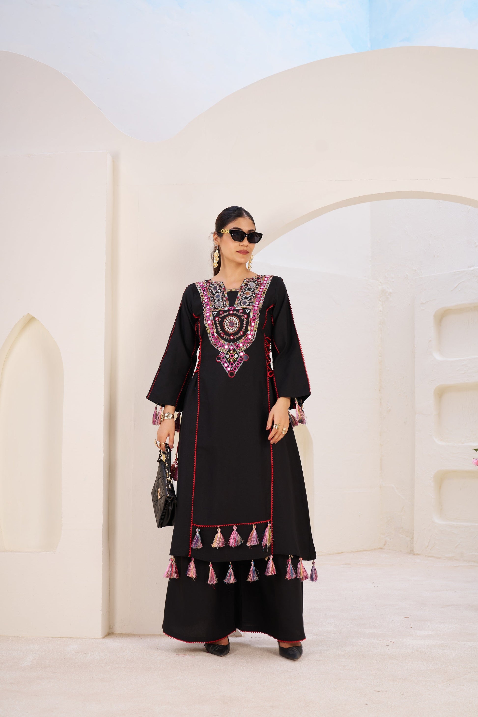 Lehenga Mart Black Reyon Designer Cord-Set Ready To Wear 