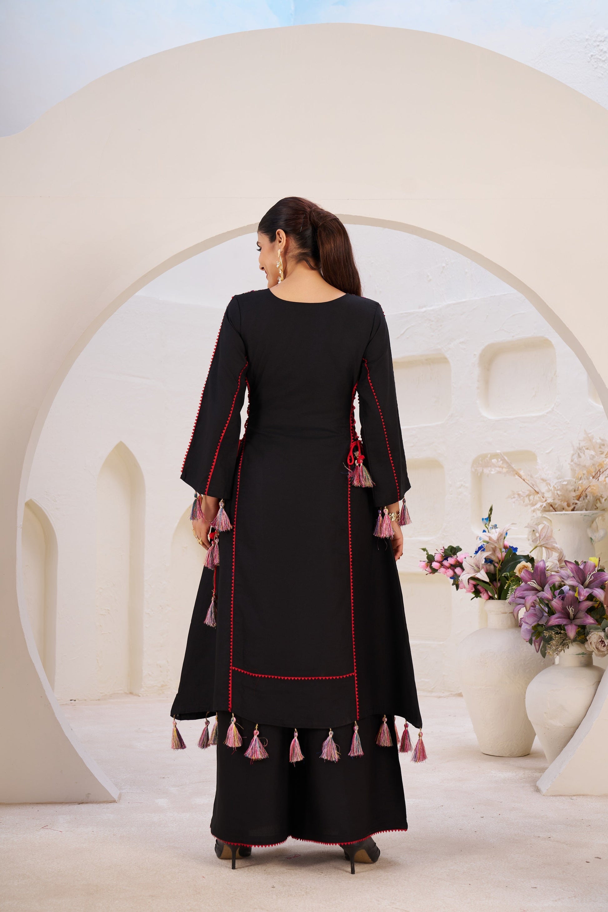 Lehenga Mart Black Reyon Designer Cord-Set Ready To Wear 