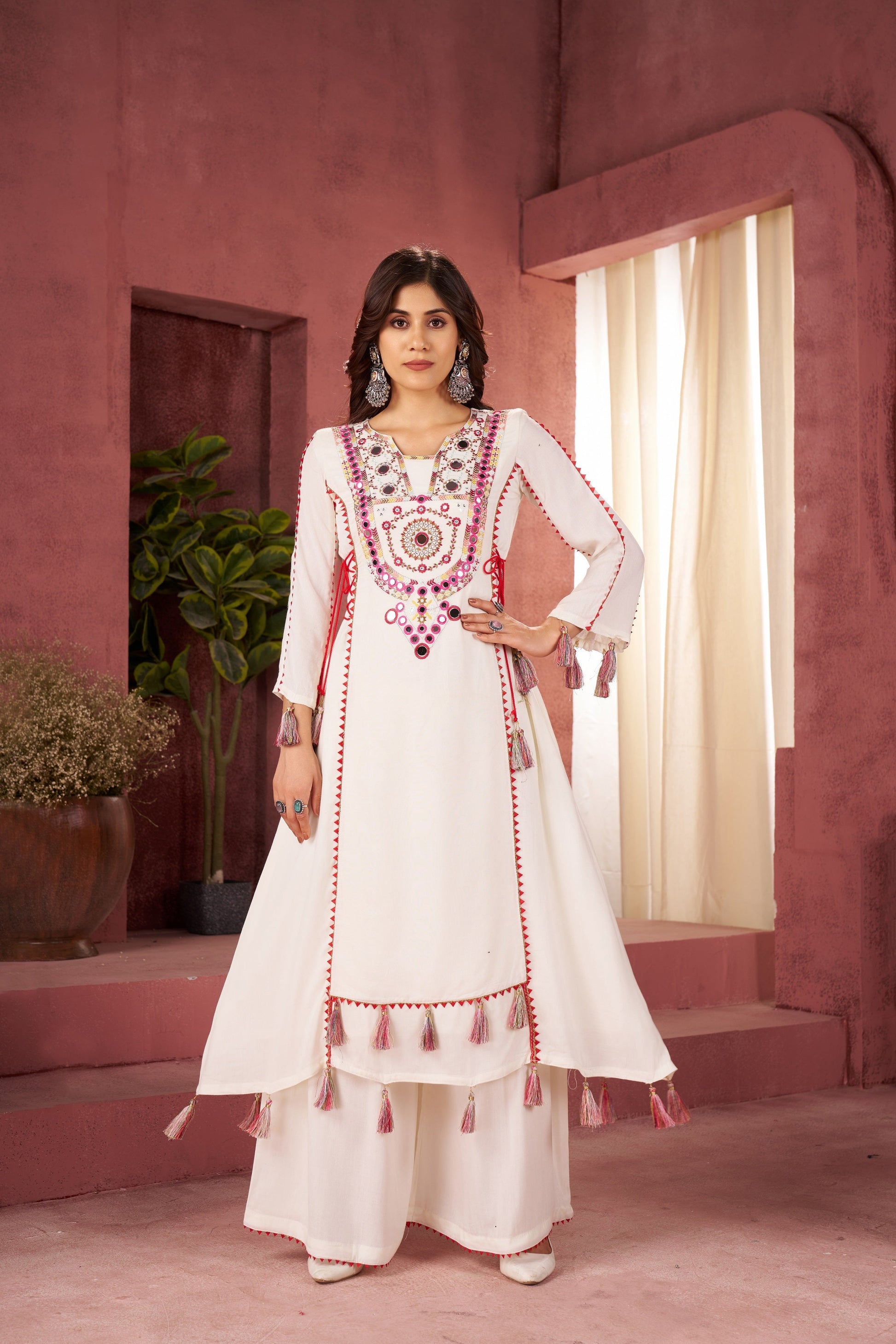 Lehenga Mart Off White Reyon Designer Cord-Set Ready To Wear 