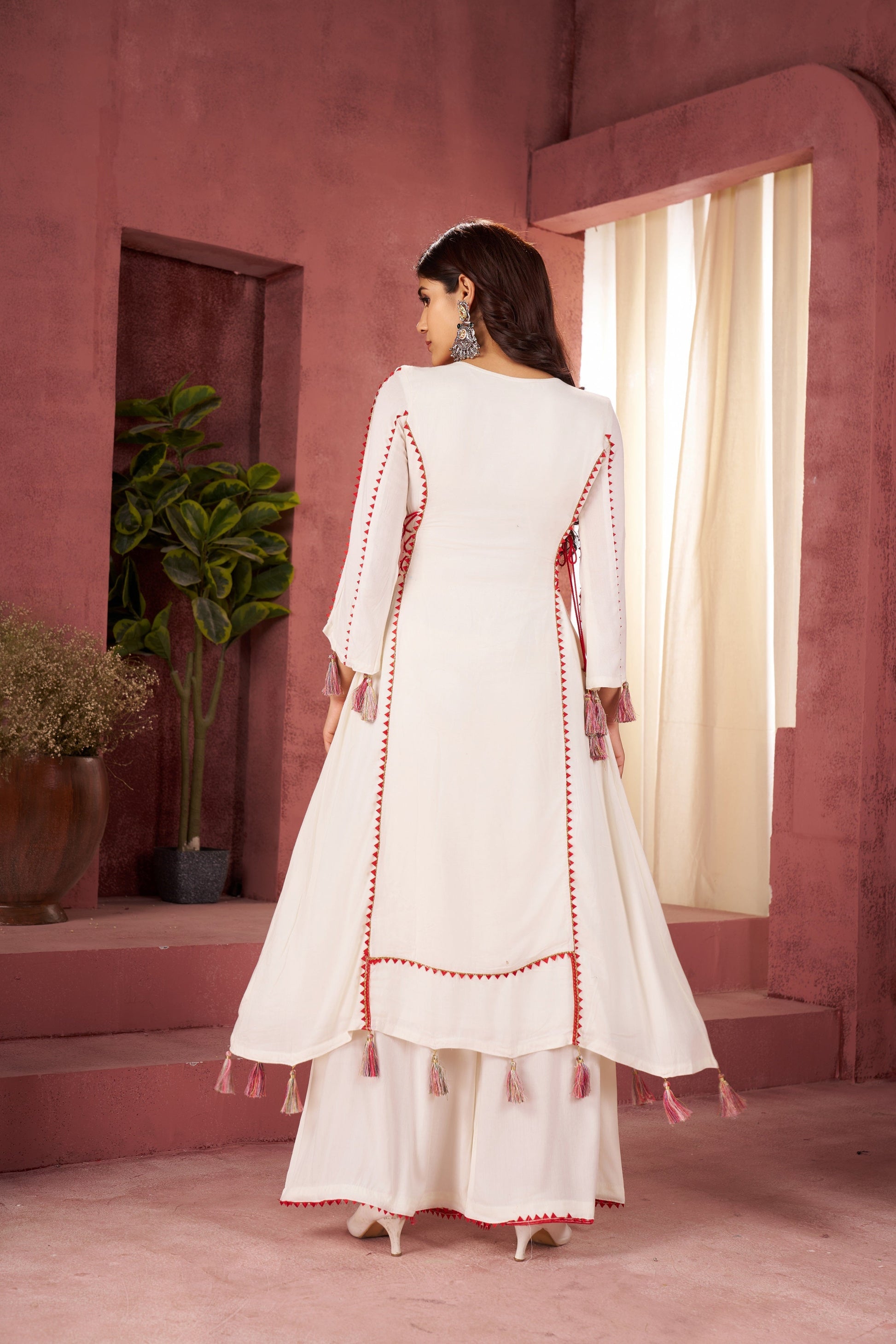 Lehenga Mart Off White Reyon Designer Cord-Set Ready To Wear 