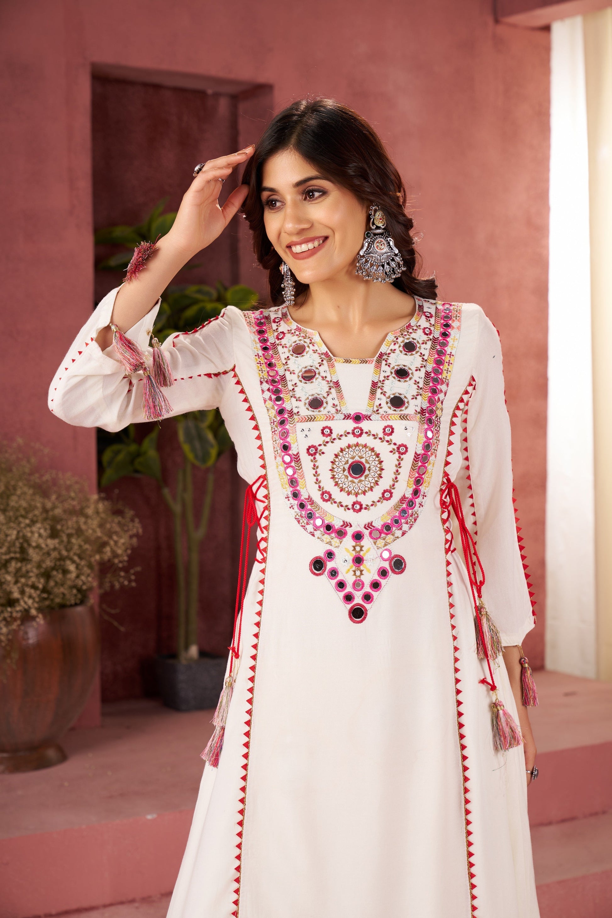 Lehenga Mart Off White Reyon Designer Cord-Set Ready To Wear 