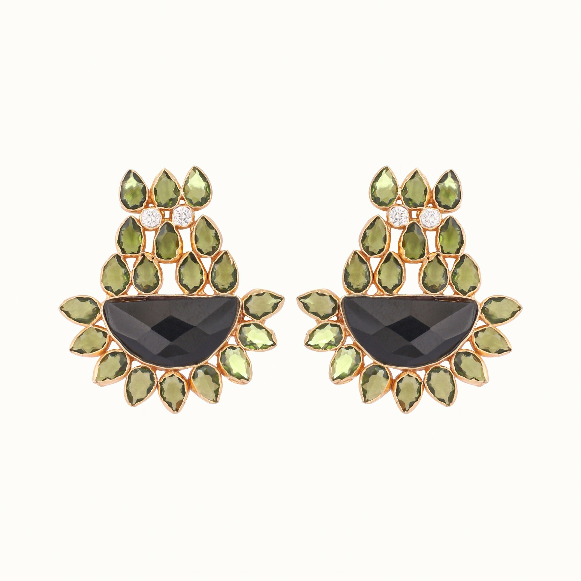 Nuyug 22K Gold Plated Dark Crystal Studded Contemporary Floral Shaped Stud Earrings | Swadesiicart