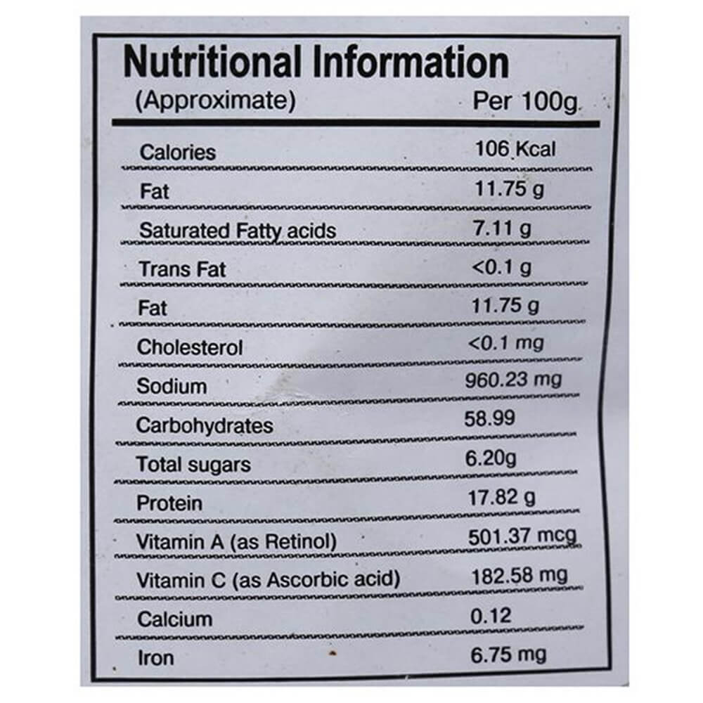 Sri Sri Tattva Chutney Powder Nutritions