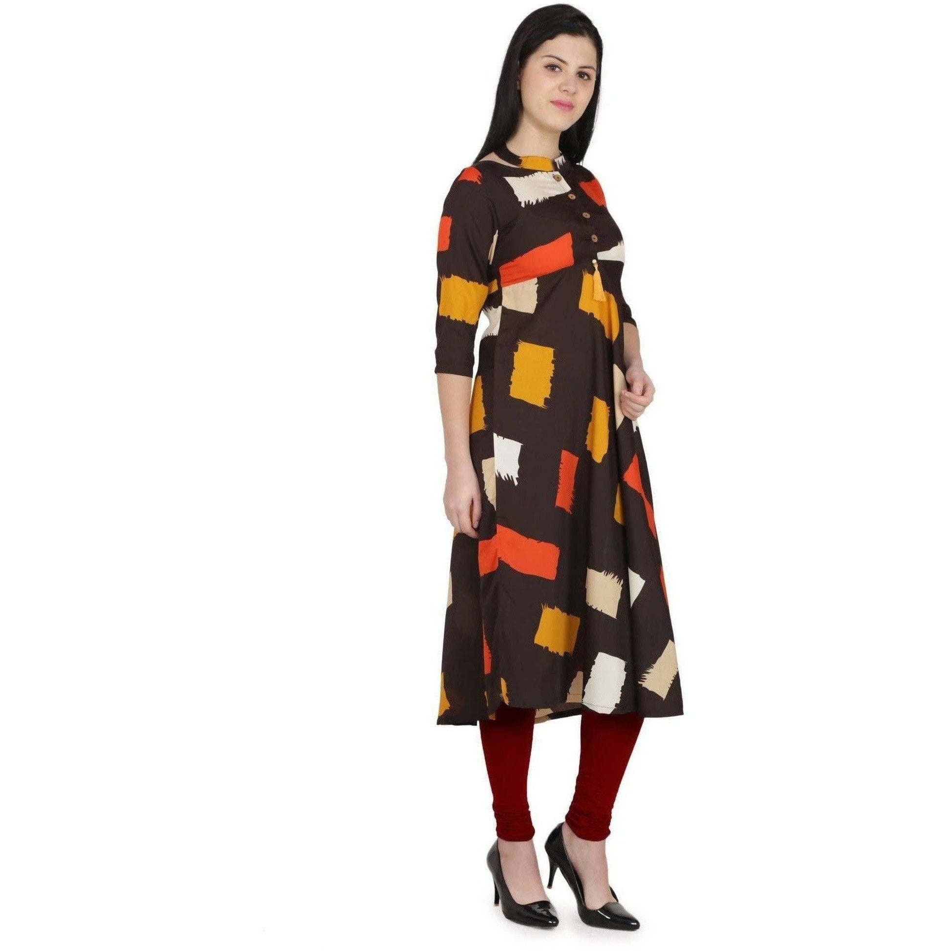 Kanoor Women's Multicolour A line Round neck kurti