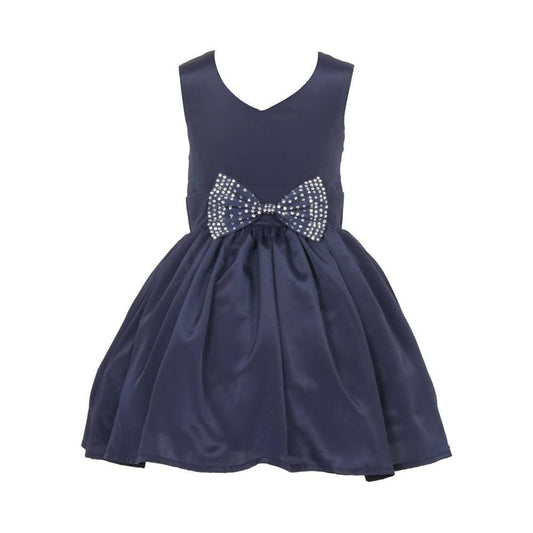 Asmaani Baby Girl's Navy Blue Color Satin Knee Length Frock (AS-DRESS_22015) - Grab2buy