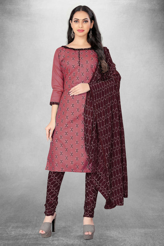 Pink Cotton Printed Unstitched Dress Material - Amara