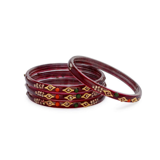 Afast Designer Fancy Party Bangle/ Kada Set, Maroon, Glass, Pack Of 4 - Grab2buy