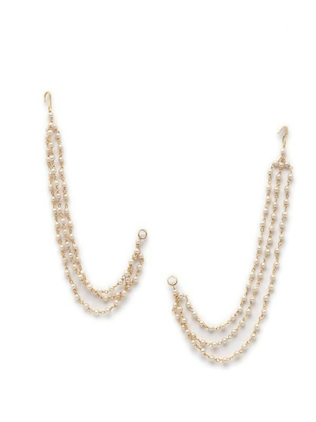 NVR Pearl Studded Classic Gold-Polished 3 Line Ear Chain Ear Cuff 
