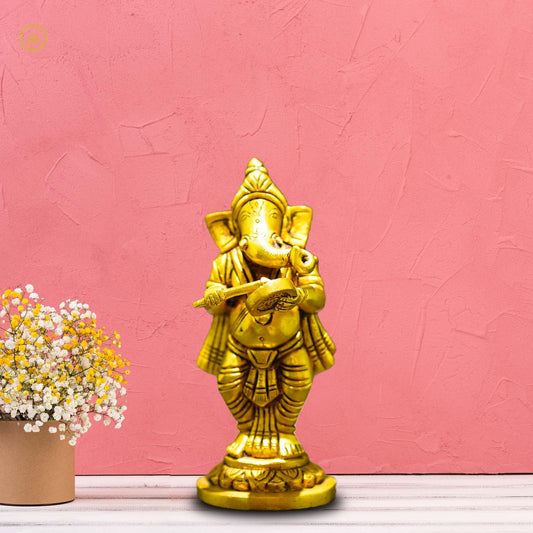 Ganesha Playing Gong Bell Brass Idol - Embrace Prosperity and Joy in Your Home - Grab2buy