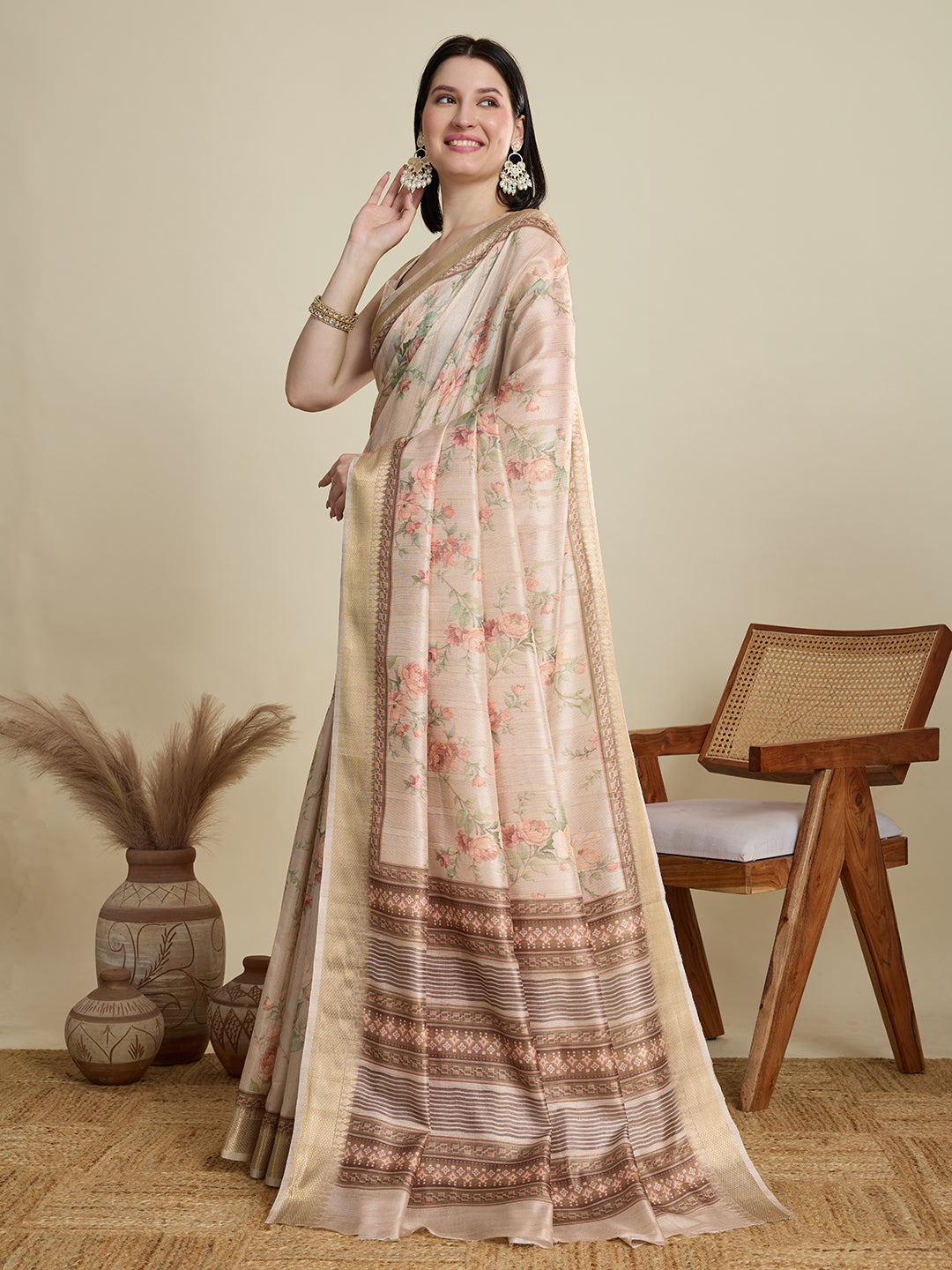 Vedant Vastram Cotton Silk Fancy Jacquard Bollywood Grab2Buy - Cream  Grab2Buy Vedant Vastram Grab2Buy