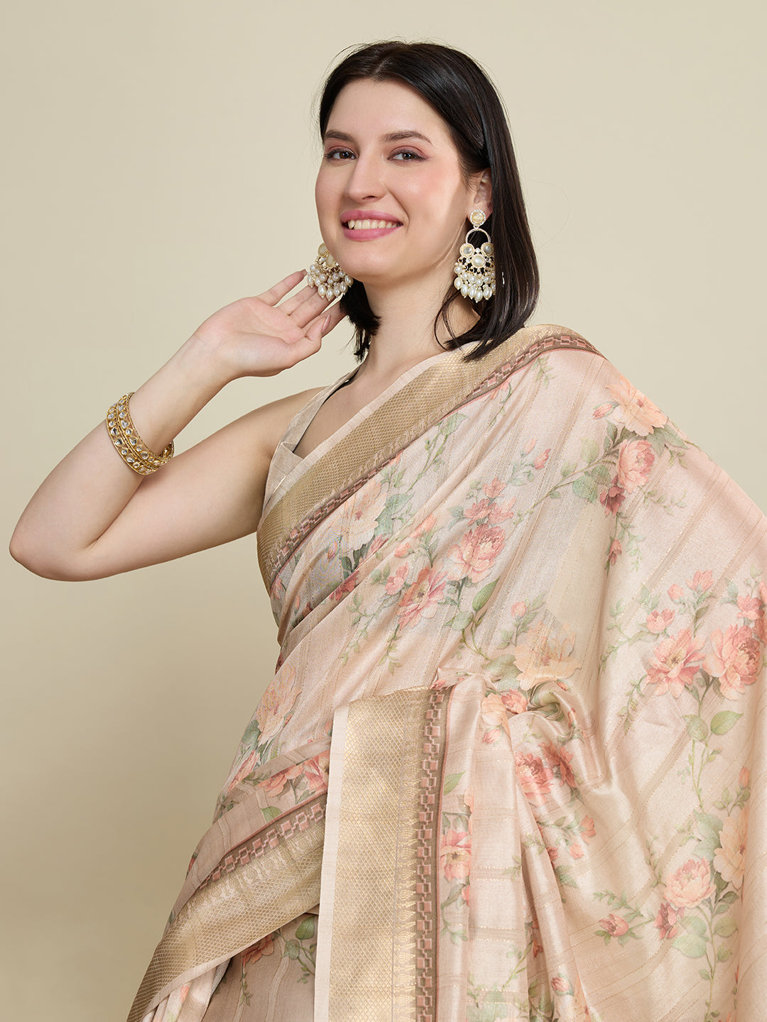 Vedant Vastram Cotton Silk Fancy Jacquard Bollywood Grab2Buy - Cream  Grab2Buy Vedant Vastram Grab2Buy