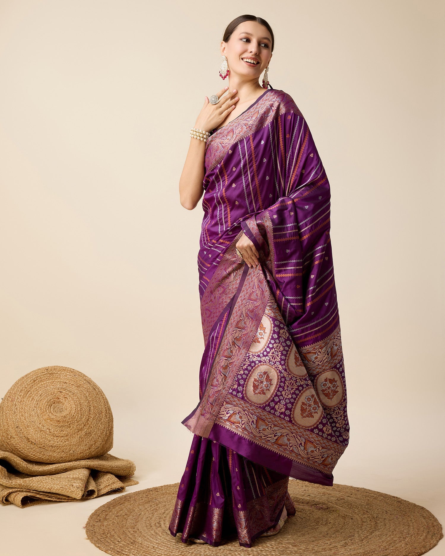 Vedant Vastram Soft Litchi Silk Banarasi Silk Saree - Purple | Swadesiicart