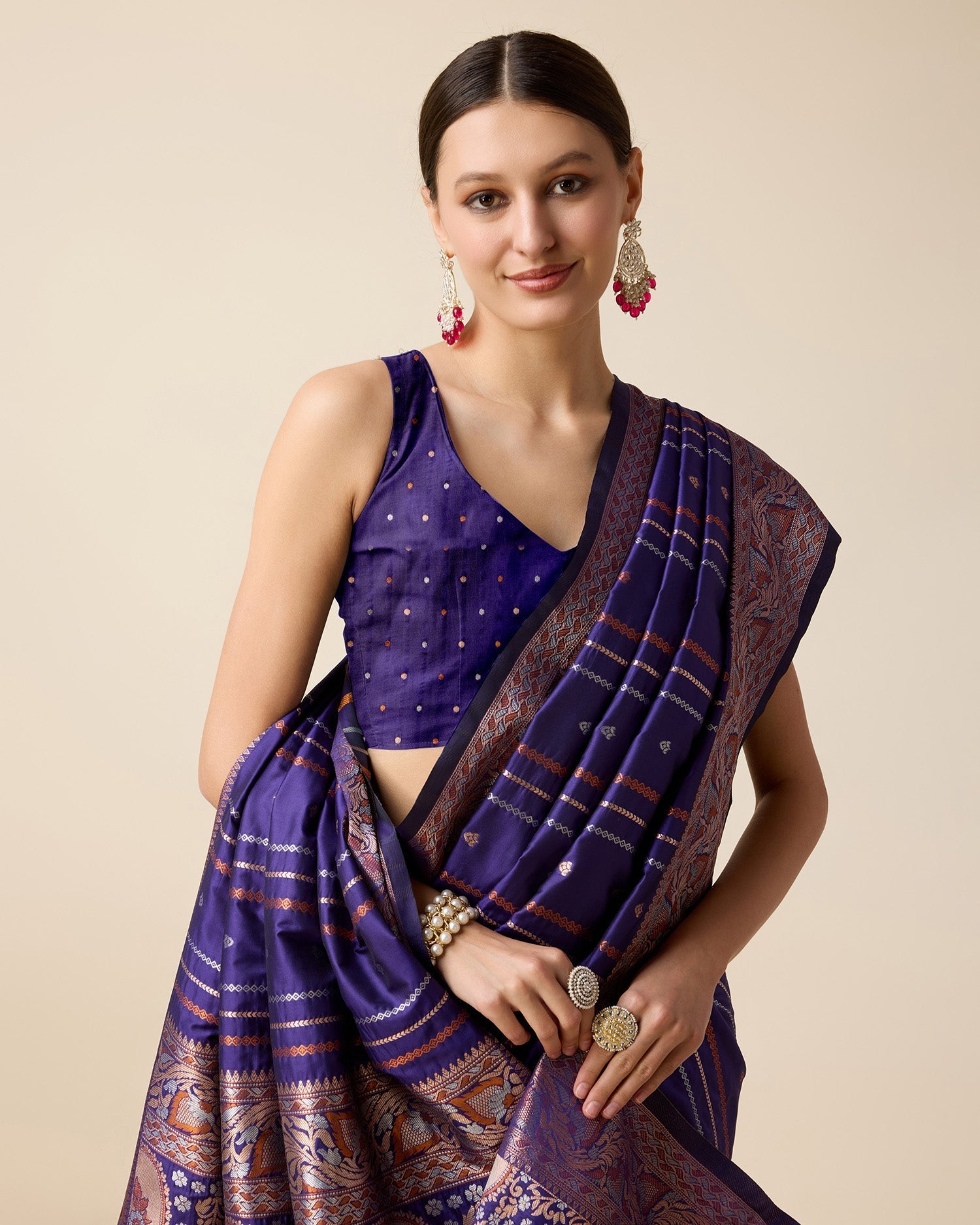 Vedant Vastram Soft Litchi Silk Banarasi Silk Saree - Violet | Swadesiicart