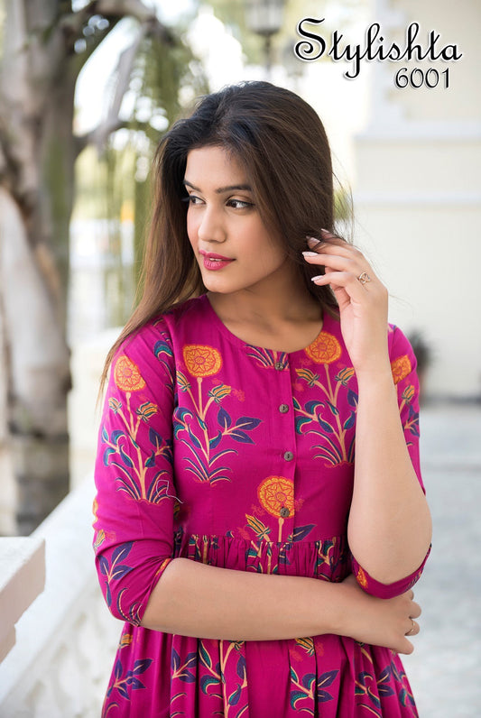 Designer Partywear Printed Pink Pure Maslin Gown - Anbazaar - Grab2buy