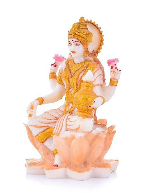 Soni Craft Handmade Poly Resin Lakshmi Ji Sculpture Sitting On Lotus Statue - Grab2buy