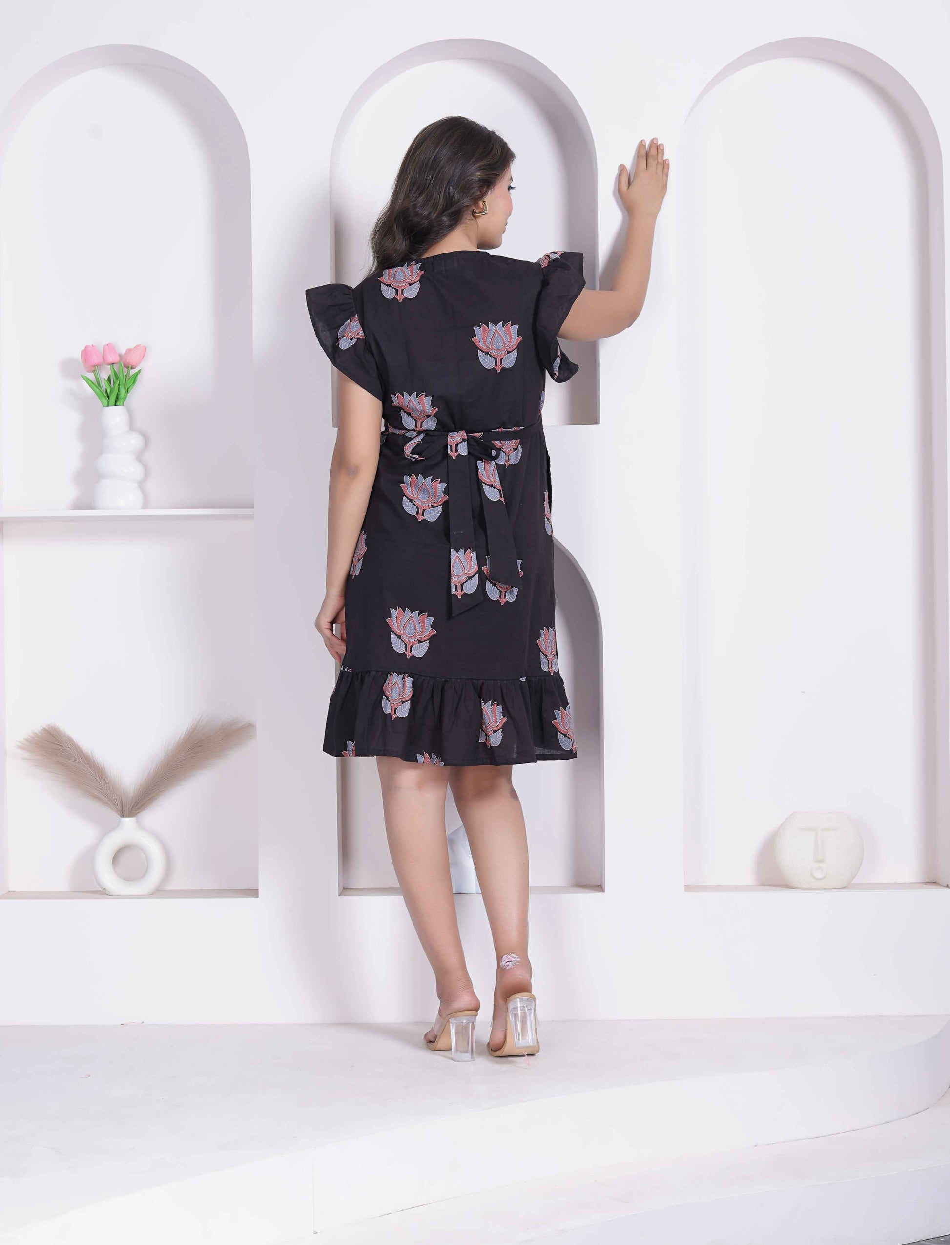 Miravan Women Empire Waist Black Mini Length Dress