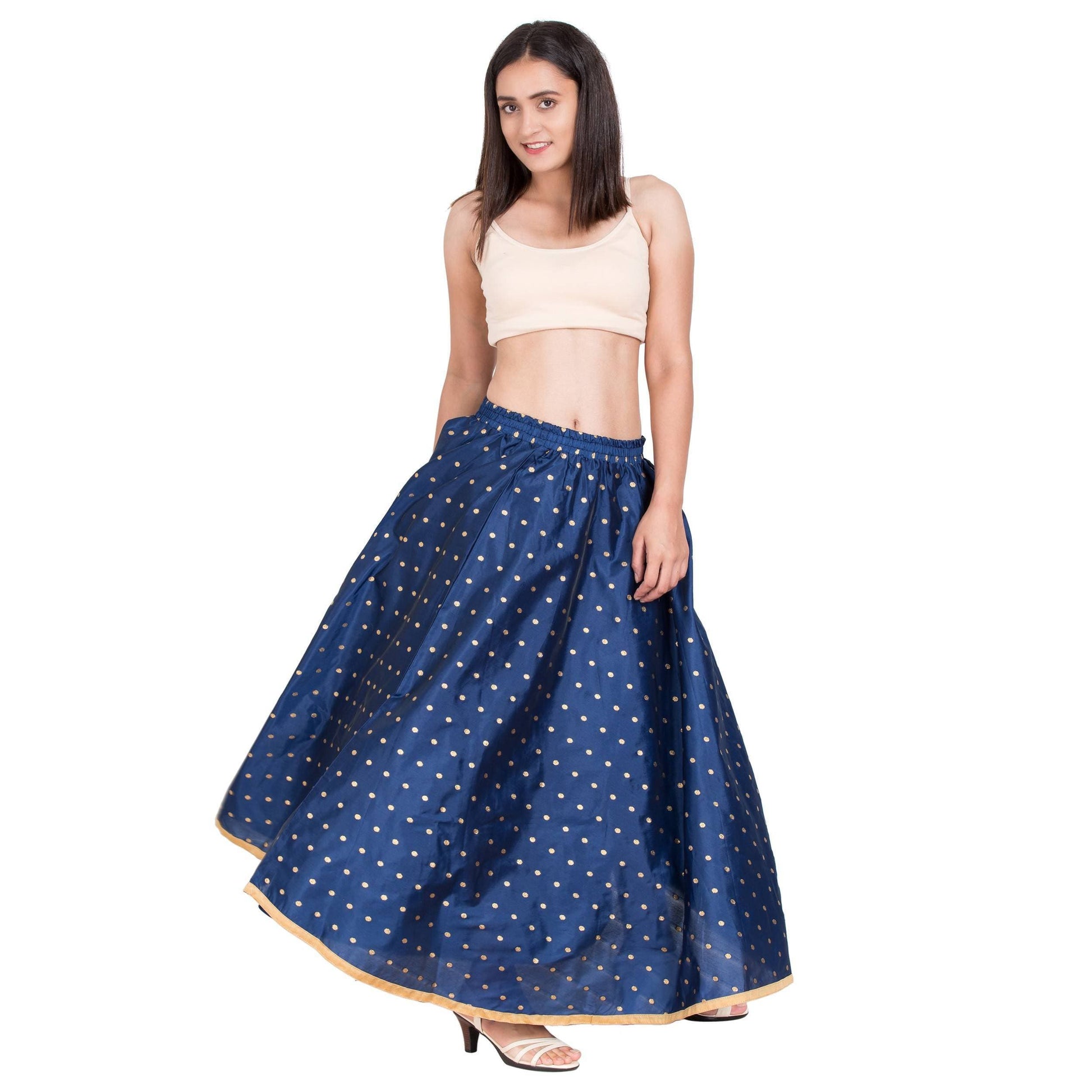 Asmaani Navy Blue Color Golden Zari Work Maxi Skirt