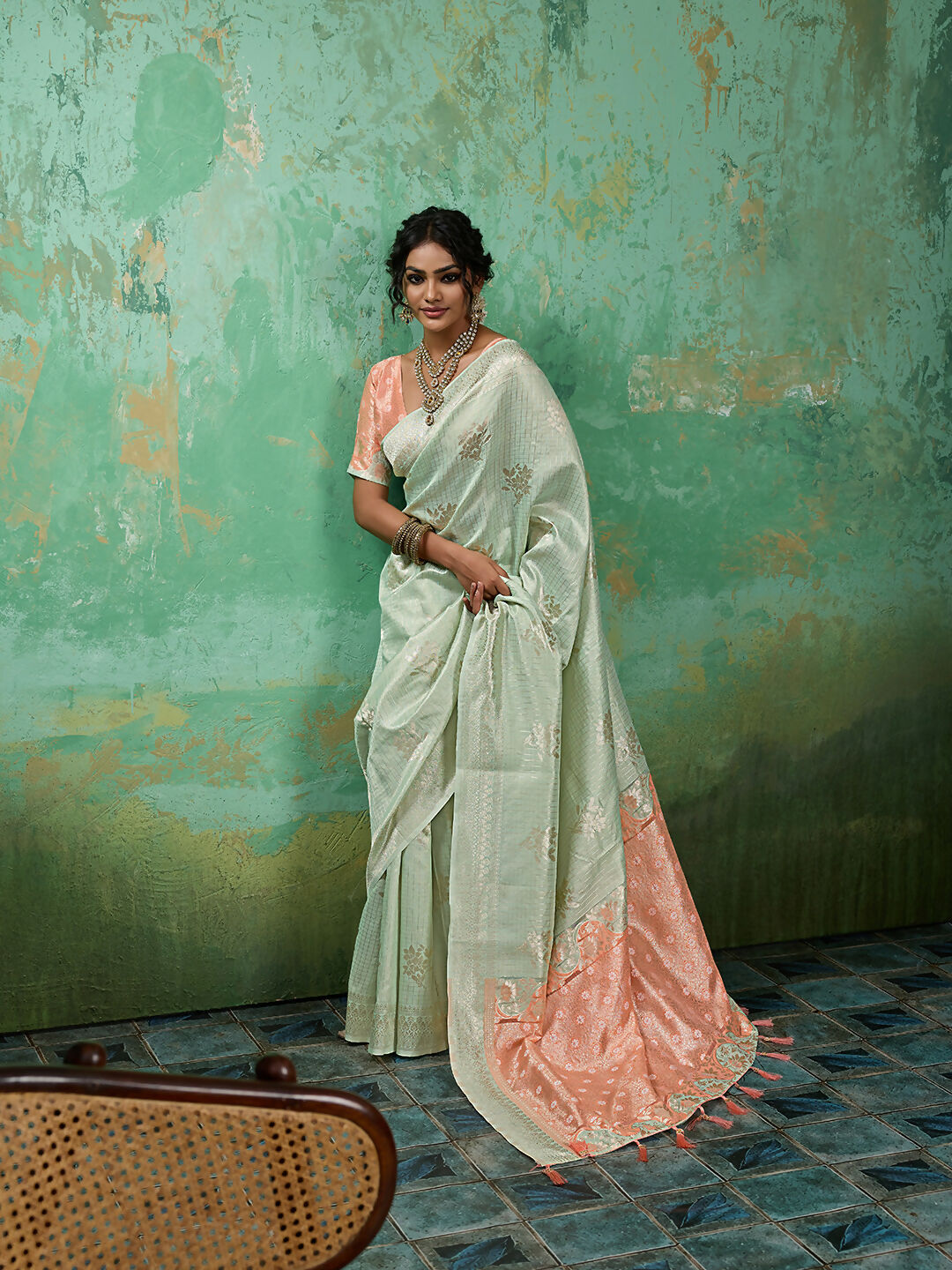 Shree Shyam Fashion Rama Green Linen Cotton Saree