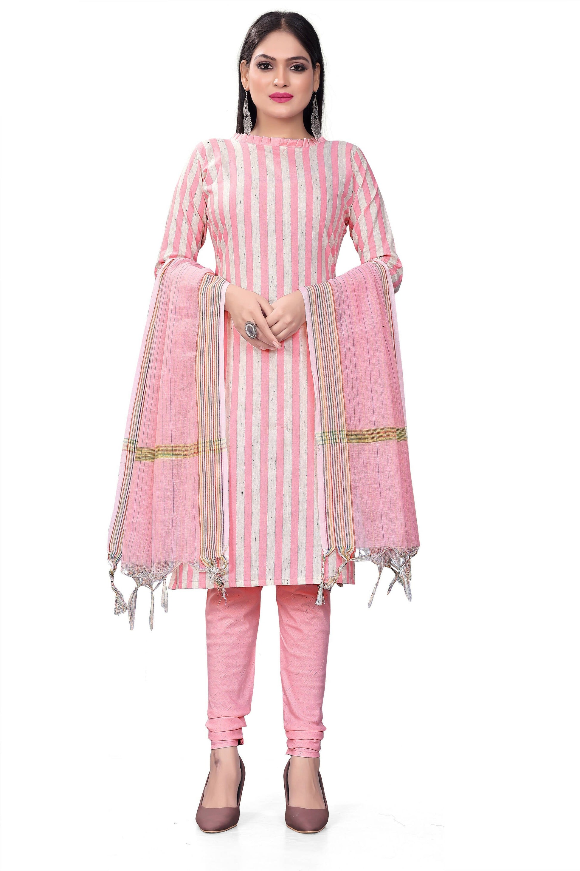 Pink Cotton Jacquard Woven Unstitched Dress Material - Amara