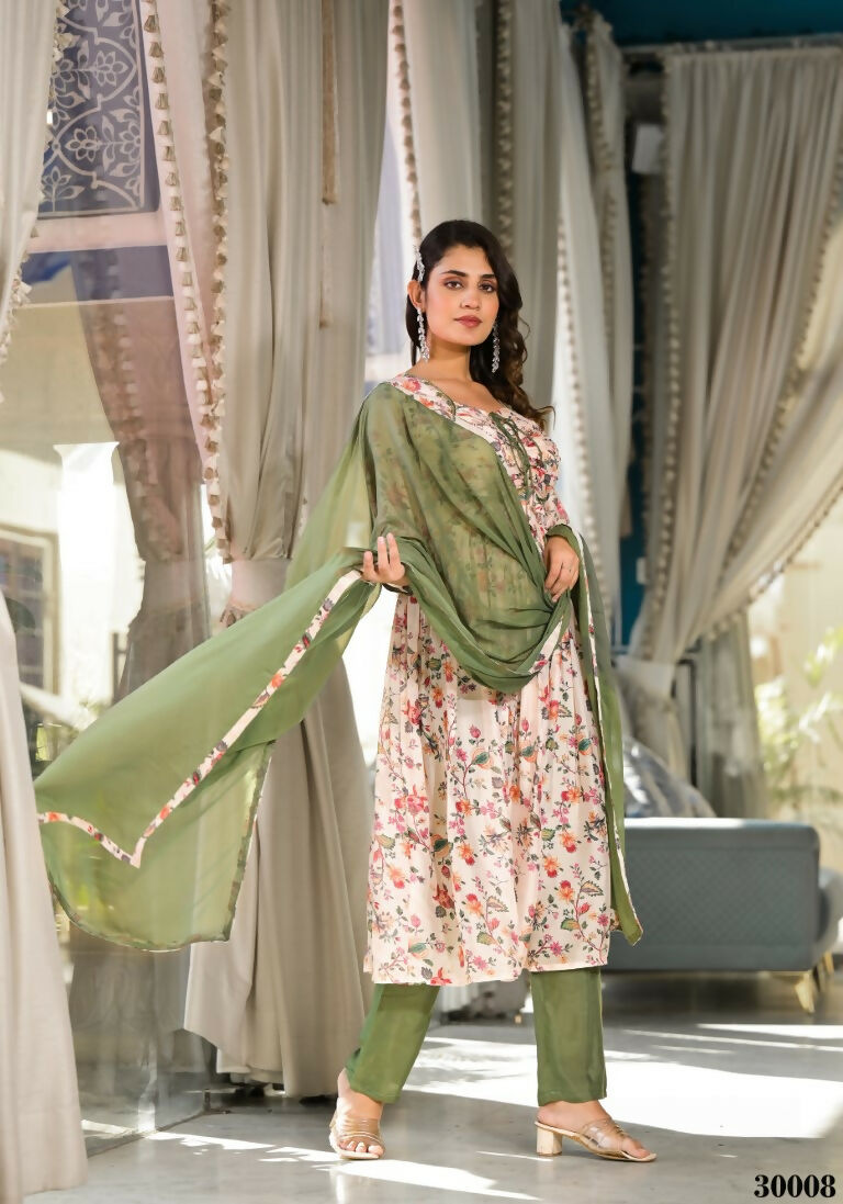 Designer Stylish Cream Slim Georgette Stitched Suit With Dupatta - Kiyara