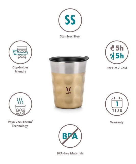 Vaya Popcup Insulated Coffee Mug Tumbler With Lid - 250 ml (Gold) 