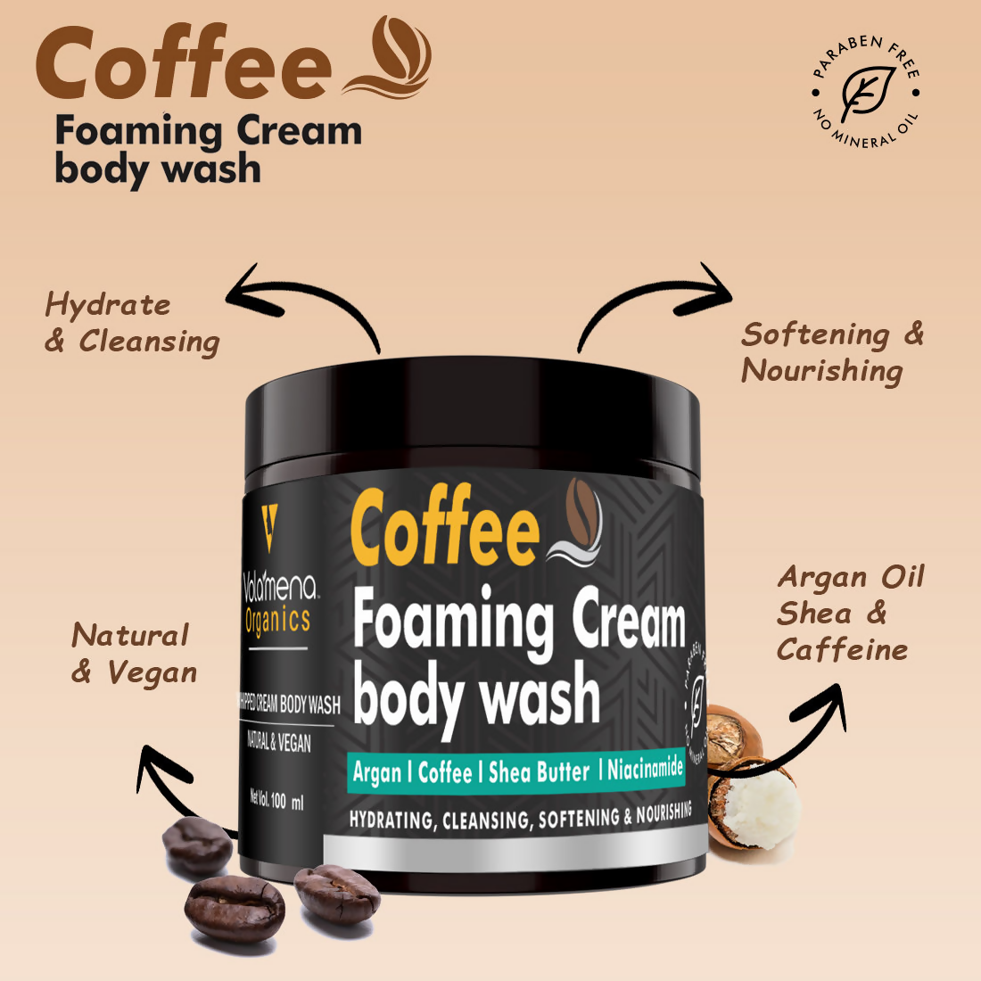 Volamena Organics Arabica Coffee Foaming Cream Body Wash 