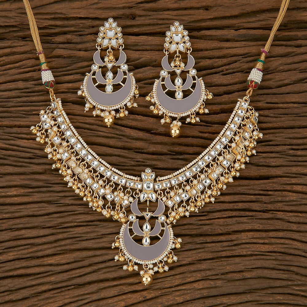 Joban Fashion Women Golden White Grey Necklace Set 