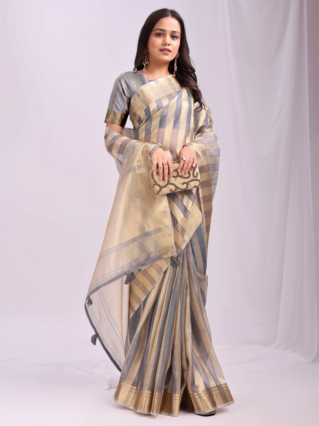 Shree Shyam Fashion Organza Grey Saree