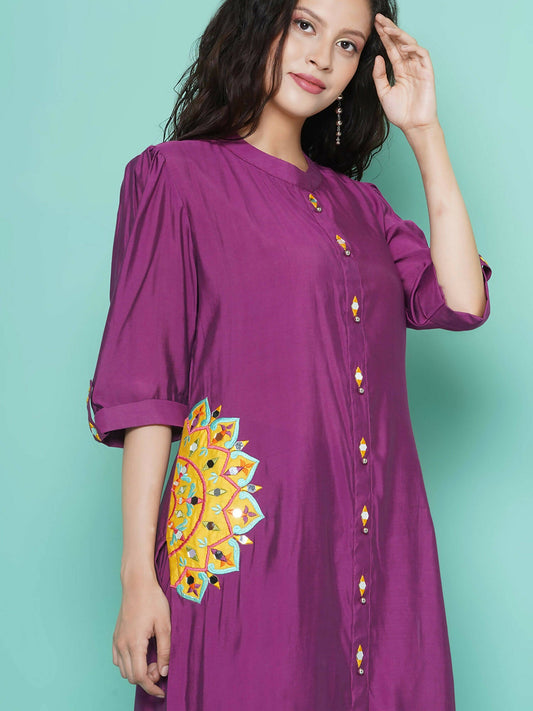 Women Republic Purple Art Silk Embroidered Kurta with Afghani Salwar - Grab2buy