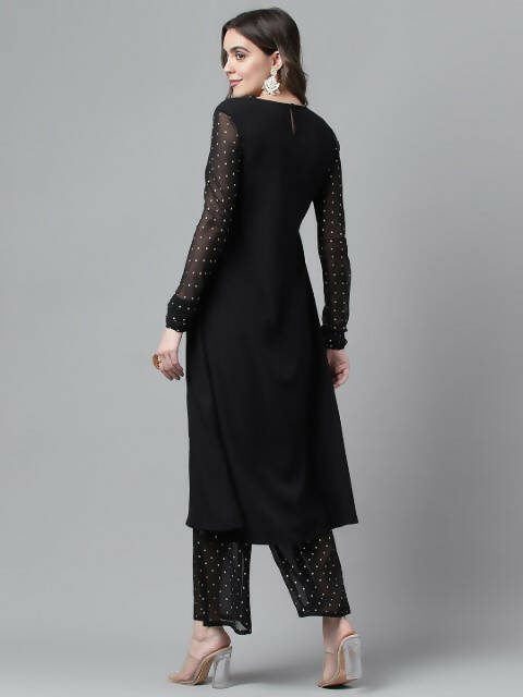 FIORRA Women's Black Poly Crepe A-Line Kurta Set 
