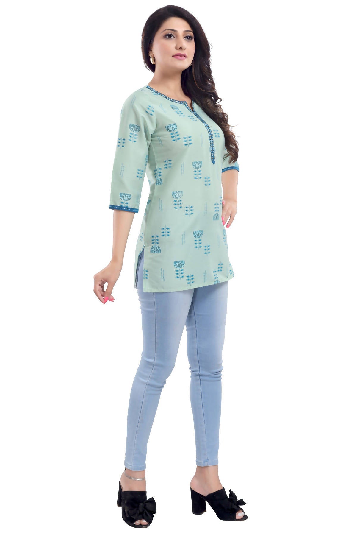 Snehal Creations Luxurious Fine Pista Cotton Silk Short Tunic