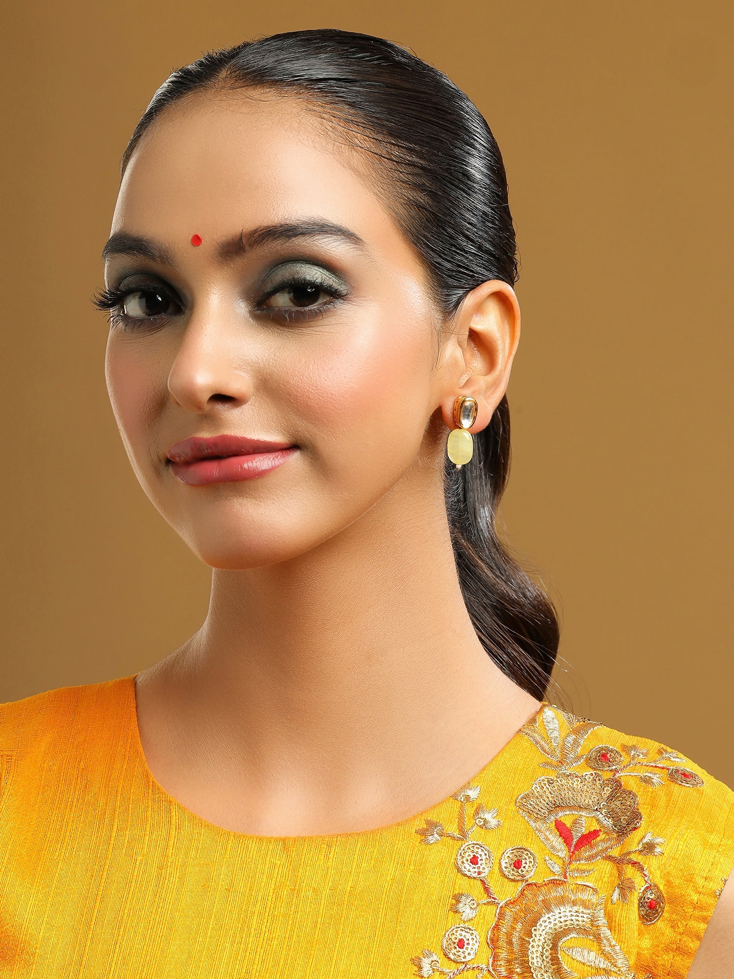 Ruby Raang Yellow Kundan Studs | Swadesiicart