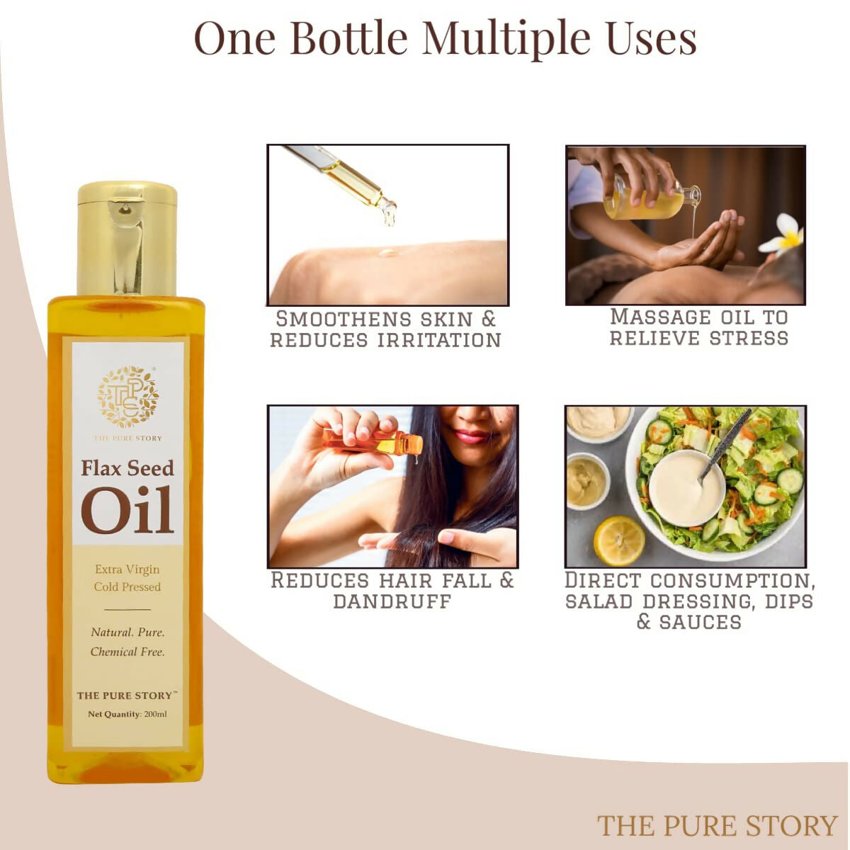 The Pure Story Natural Cold Pressed Flax Seed Oil for Hair & Skin  Grab2Buy The Pure Story Grab2Buy