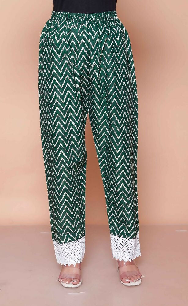 Miravan Womens Green Rayon Zigzag Print Kurta With Palazzo Set
