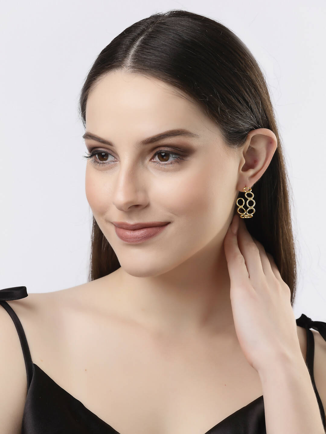NVR Women Gold-Plated Contemporary Half Hoop Earrings - Grab2buy