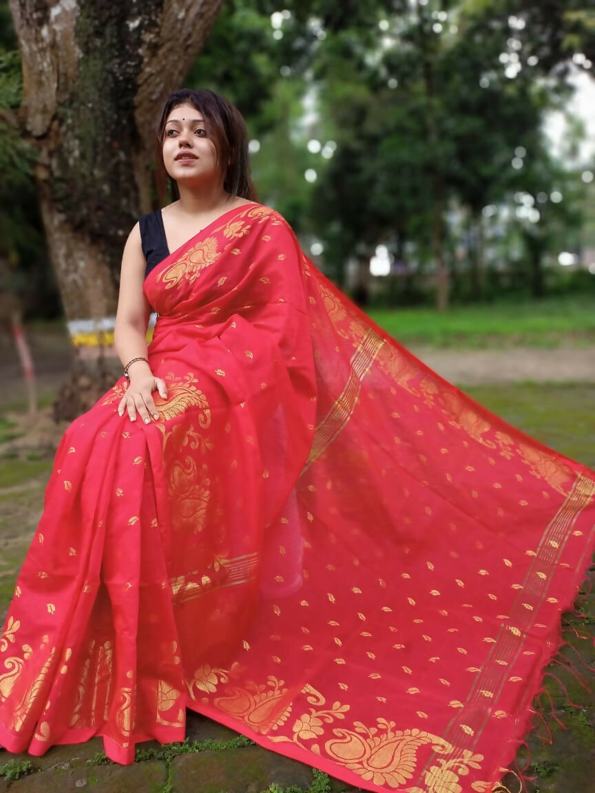 Exclusive Collection Red Beautiful Cotton Silk Grab2Buy 