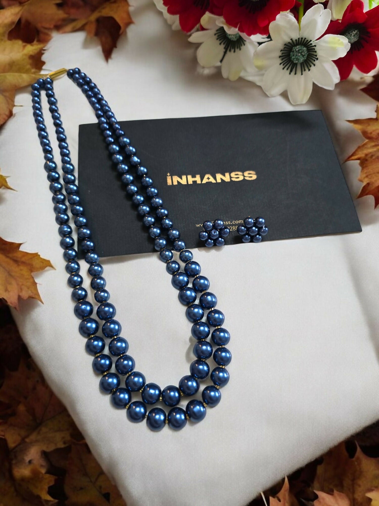 Inhanns Everyday Workwear Pearl Set (Double Layered Pearls) - Teelblue