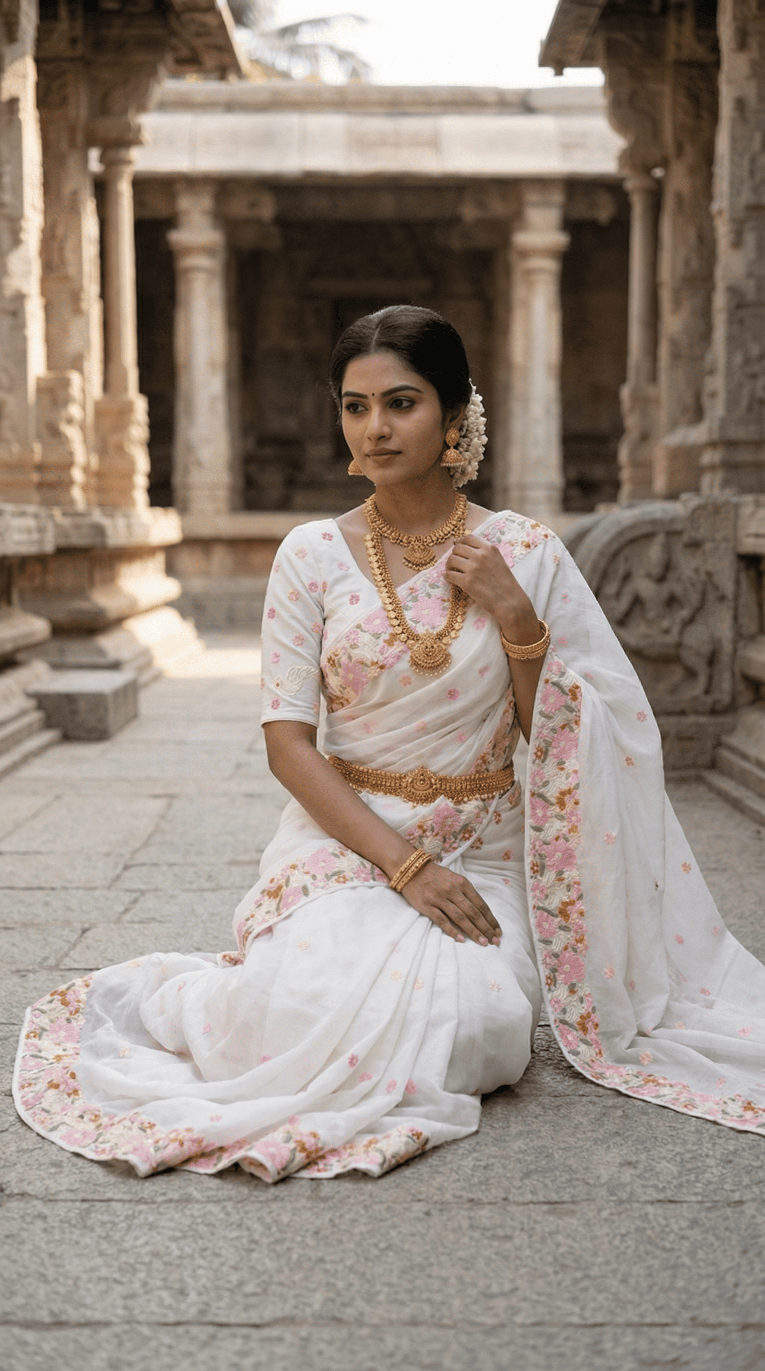 Mameraa Sarees White Premium Chiffon Saree With All Over Designer Embroidery-White