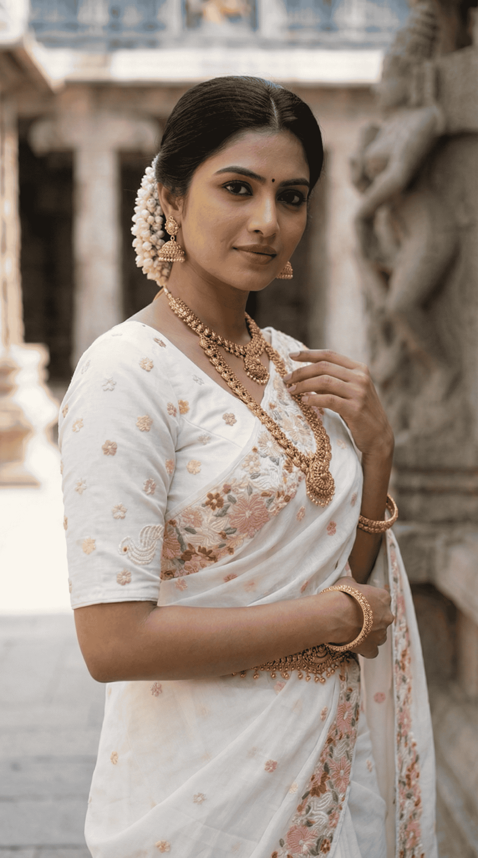 Mameraa Sarees White Premium Chiffon Saree With All Over Designer Embroidery-White