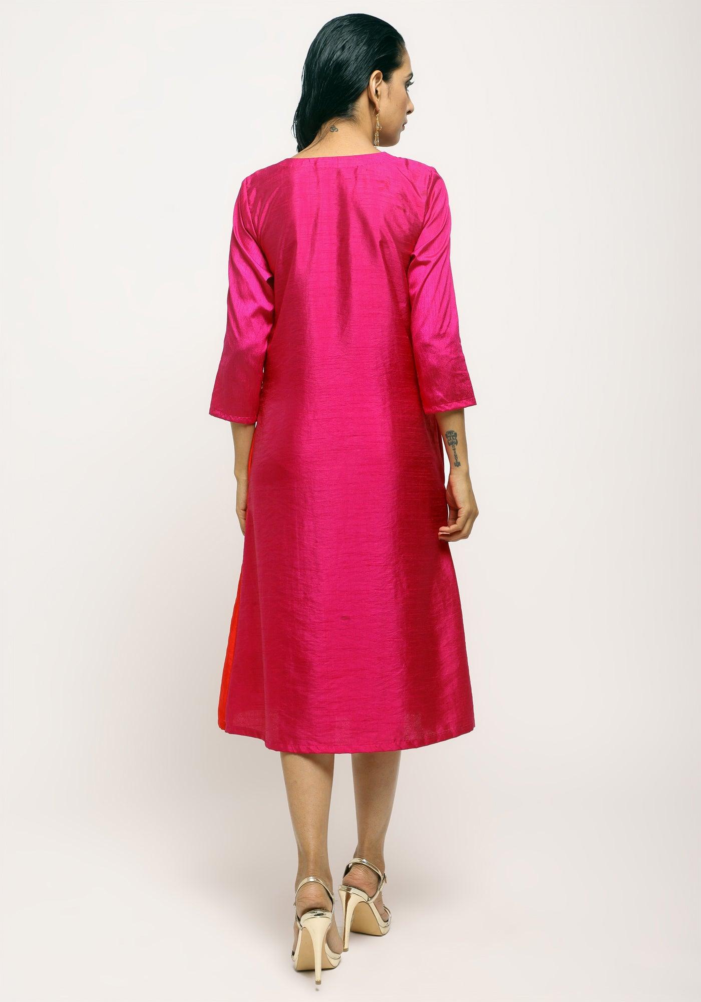 trueBrowns Pink Contrast Overlap Dress 