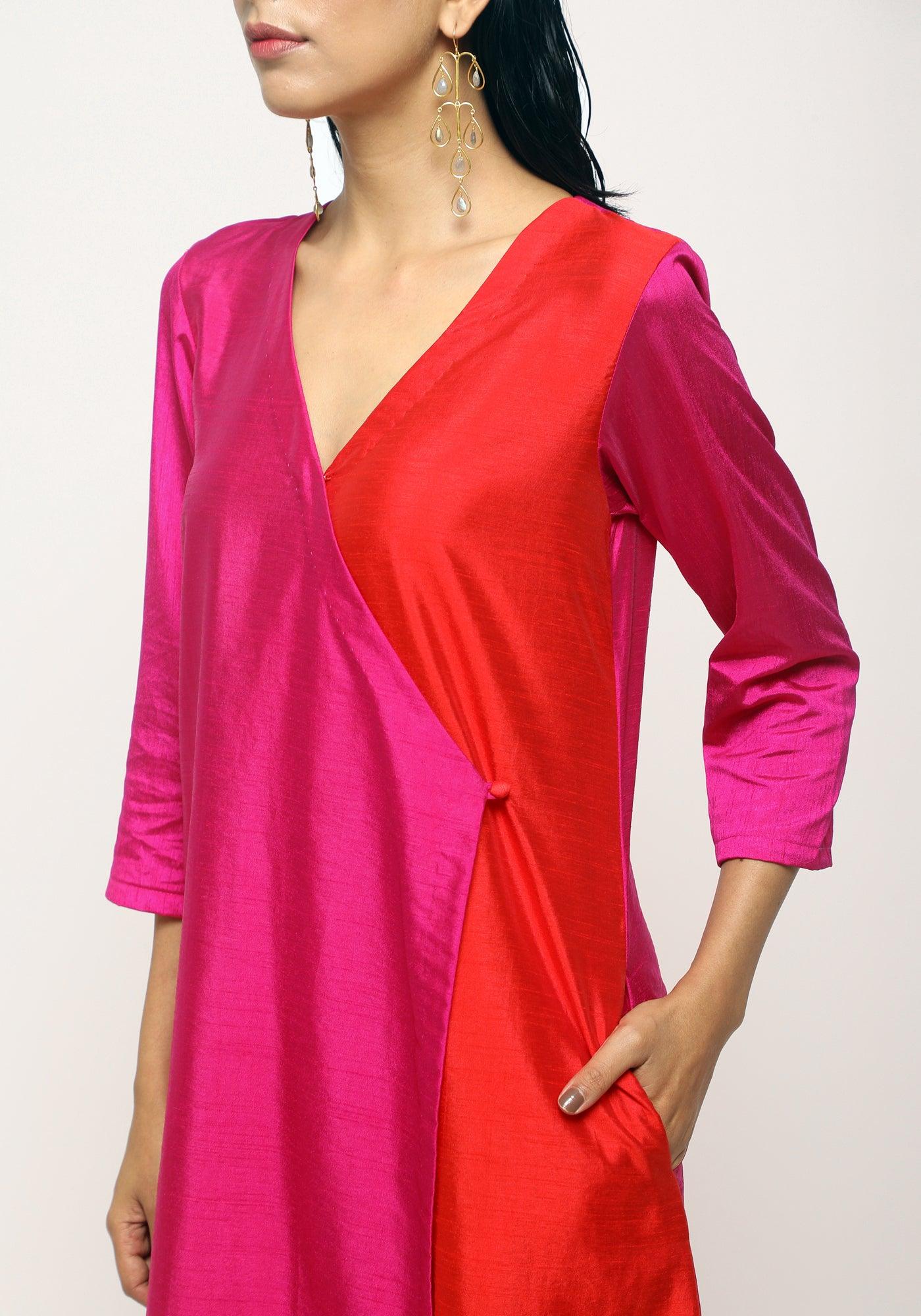 trueBrowns Pink Contrast Overlap Dress 