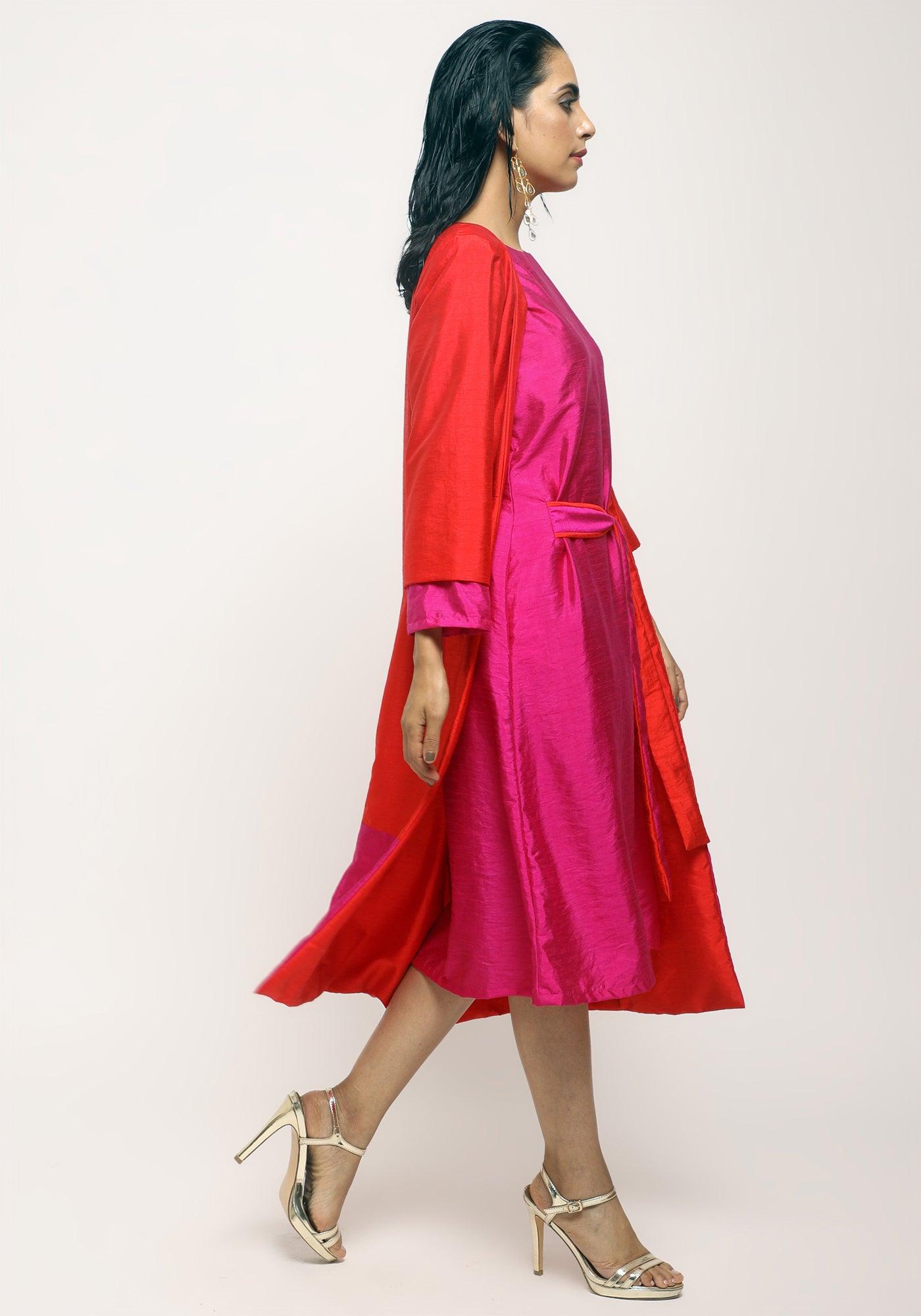 trueBrowns Orange Pink Jacket Dress Set | Swadesiicart